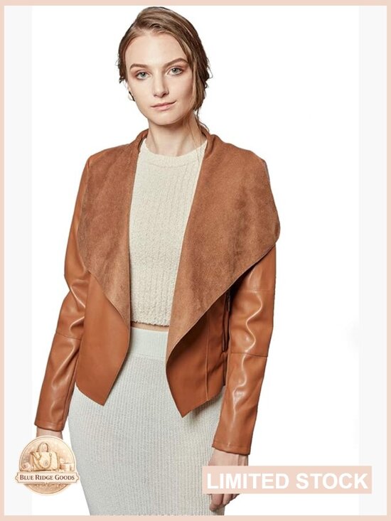 Jackets & Blazers - Faux Leather Blazer Jacket Slim Fit Open Front Lapel Chic Modern Style